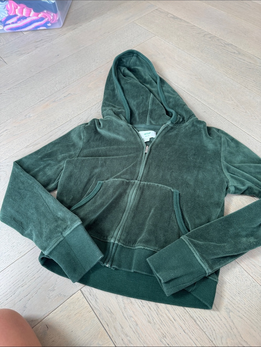 aerie Forest Green Velour Hooded Zip-Up